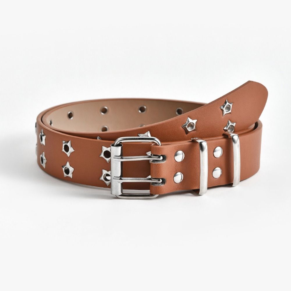 Hip Hop Rivet Belts Star Eyelet Waist Band Men Women Double Pin Buckle Waistband