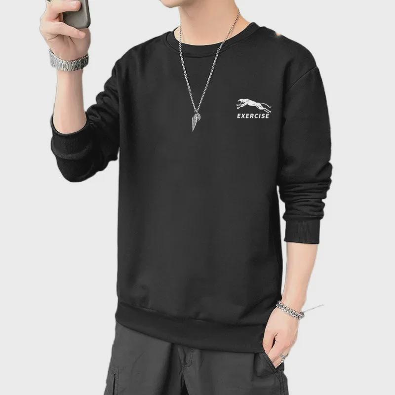 Men's Korean-Style Casual Printed Sweatshirt - Round Neck, Loose Fit, Versatile for Spring and Autumn