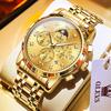 OLEVS Golden Steel Chronograph Moon Phase Mens Watches Top Brand Luxury Quartz Wrist Watches For Men Relogio Masculino