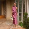 New Women's Elegant Satin Halter Dress, Sleeveless Solid Color Bodycon Midi Dress, Sexy Backless Slip Dress for Summer Evening Parties & Formal Events