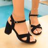 Coarse heel sandals women's new fashion large size round head medium heel open toe with sandals