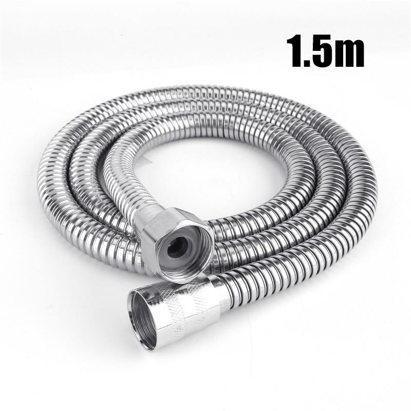 1.5m Chrome Stainless Steel Shower Hose Flexible Anti-Twist Leakproof Metal Pipe Tube for Bathroom Handheld Showerhead Extension G1/2 Replacement