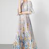 Summer Women Vintage Print Flower Loose Maxi Party Dresses with Belt