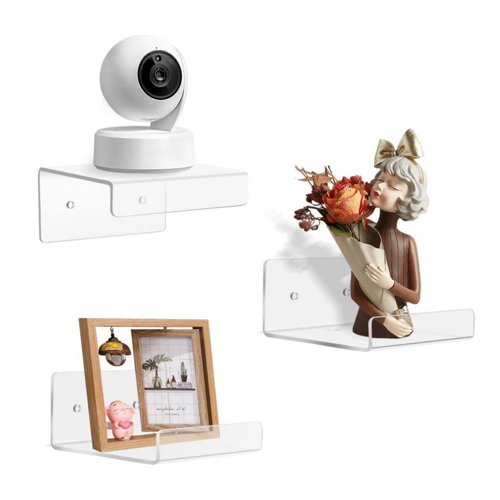 3Pcs Acrylic Wall Shelves Small Floating Shelf for Wall Storage Shelves Bathroom Storage Racks with 2 Types of Installation