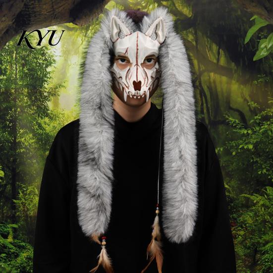 Doplňky ke kostýmu na Halloween pro párty Válečník Vlk Lebka Maska, Dlouhá Kožešinová Ušní Třásně Čelenka Cosplay Venkovní Tematické Focení Rekvizity Párty, Vlkodlak Obličej