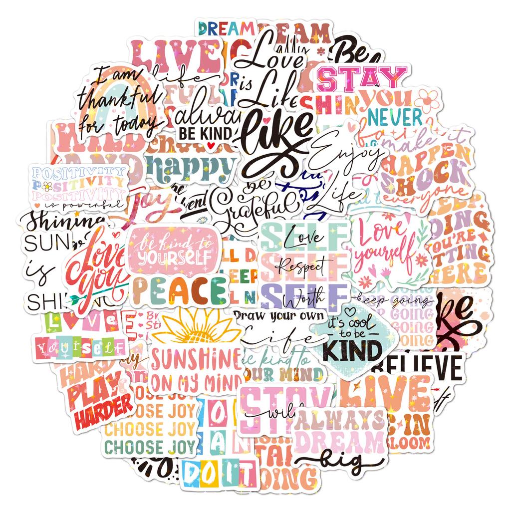 English Inspirational Stickers 50 Holographic Laser Shiny Water Cup Computer Kindle Decoration DIY Inspirational Stickers