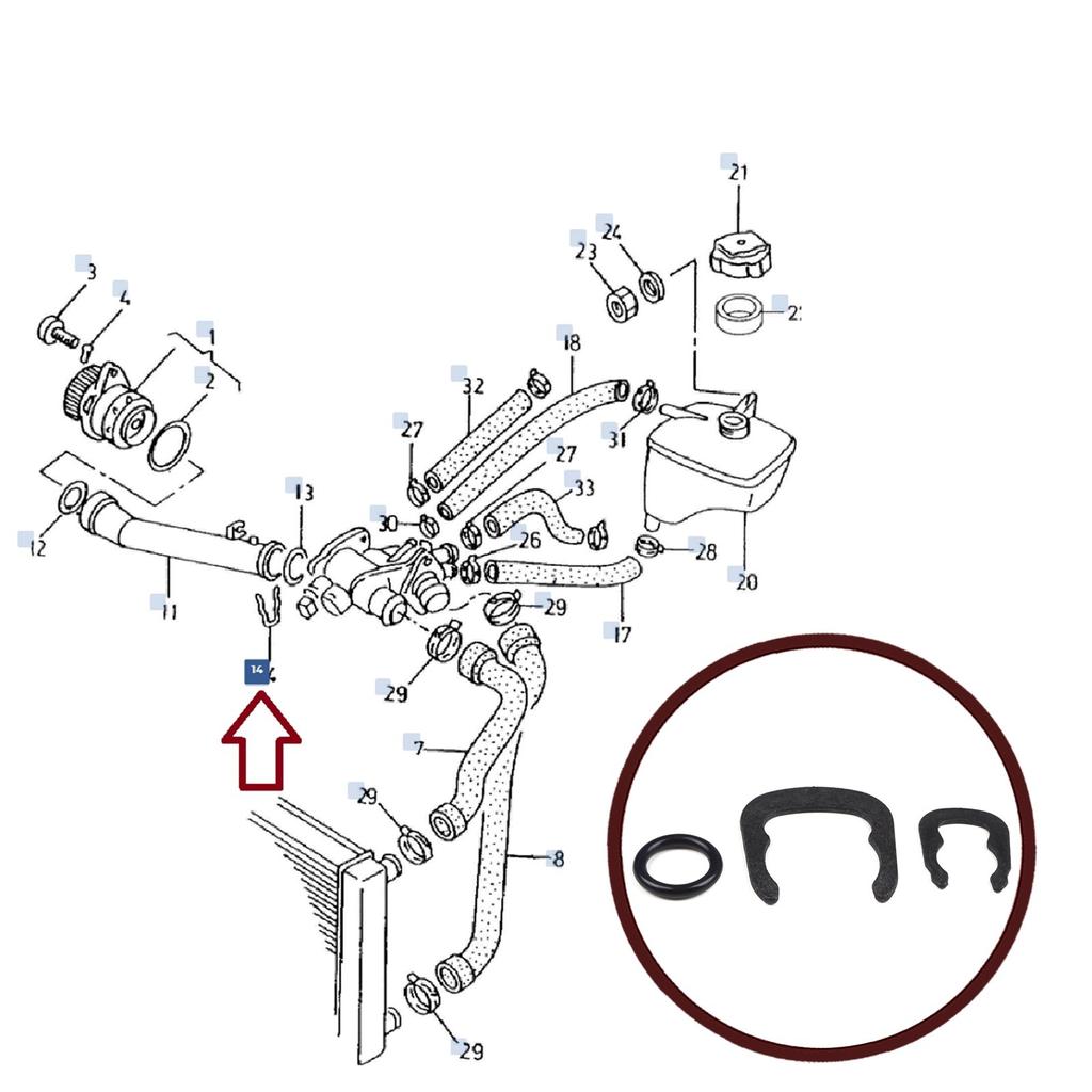 BHC659 Thermostat Temperatursensor Dichtung Liner Wasserkühlschlauch Haltefeder 032121142A für VW Seat Skoda
