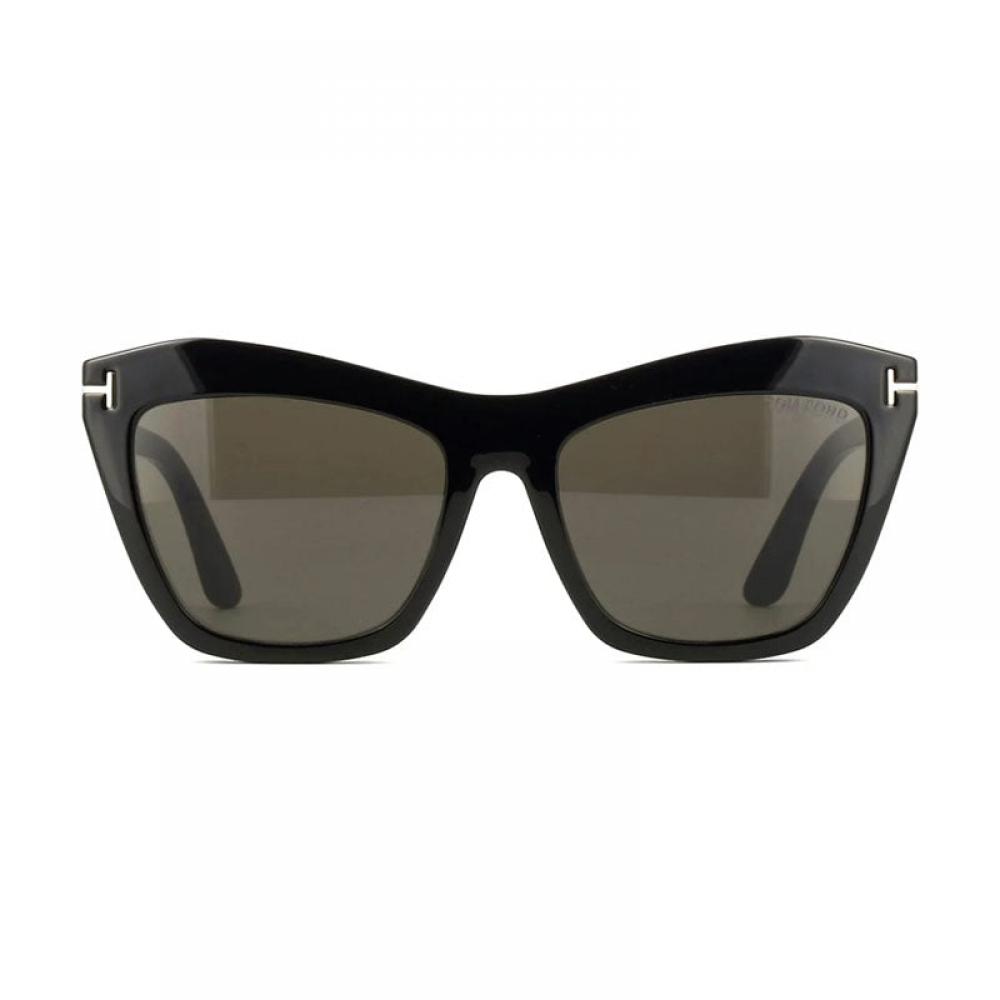 Tom Ford Eyeglasses Cat Eye Full Rim  Shiny Black Frame And Clear Blue Light Block With Magnetic Clip On Smoke Lens Ft5971 B001 Brown