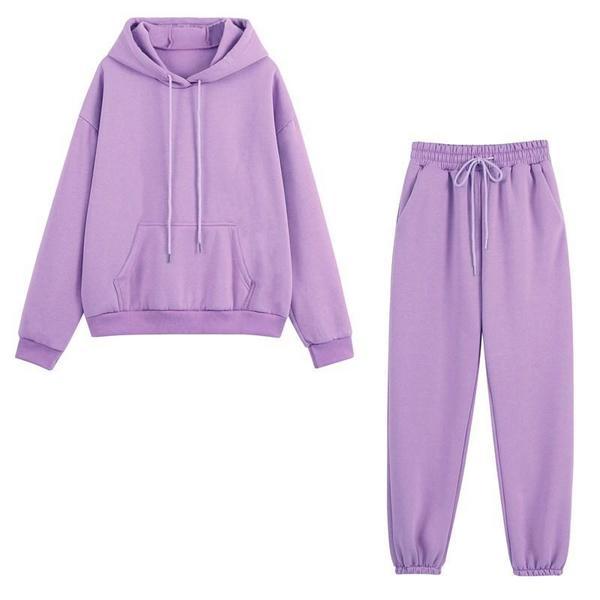 Fashion Pure Color Two-Piece Suits Casual Outfits Long Sleeve Sweatshirts Pullovers Pants Sport Wear for Women S-2XL