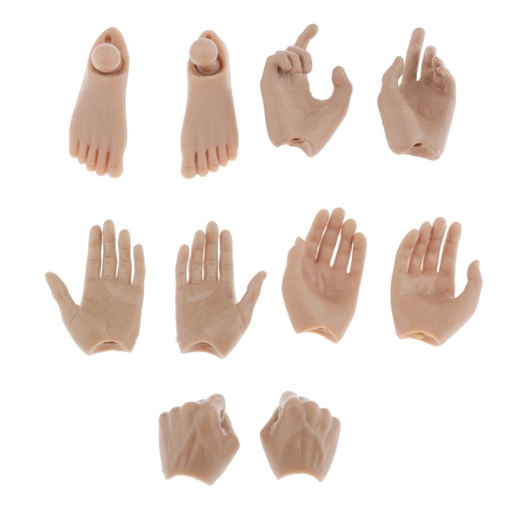 F Fityle 1/6 Scale Male Doll Hands, Feet, and Fists Model for 12-inch Figures, DIY Doll Making, 5 Pairs