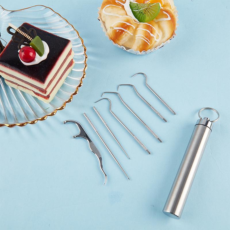 8Pc Portable Stainless Steel Metal Toothpick Bag Set Reusable For Outdoor Picnic