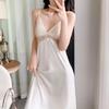 1011 New Ice Silk Suspender Nightdress Women's Spring and Autumn Dress Robe Two-piece Set Pure Desire Wind Sexy with Chest Pad Long