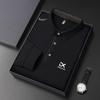 New Men'S Business Casual Long Sleeved Shirt With Badge Solid Color Polo Shirt Fashionable Breathable Comfortable Versatile Top