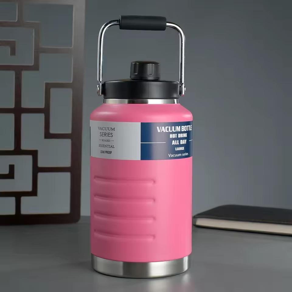 

1500/2000ml Large Capacity Outdoor Thermal Mug Stainless Steel Portable Handle Water Bucket Sports Water Bottle 1500ML рожевий червоний колір