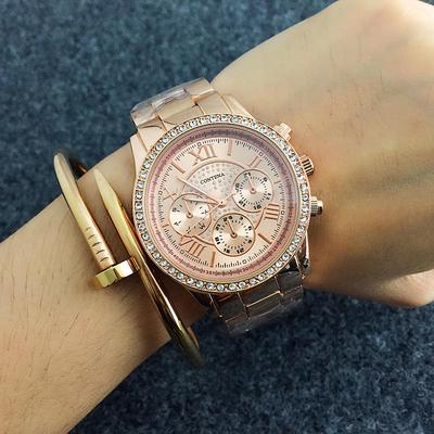 Nové luxusní hodinky Contena Módní Dámské Dámské Kamínky Hodinky s plným logem Quartz Crystal