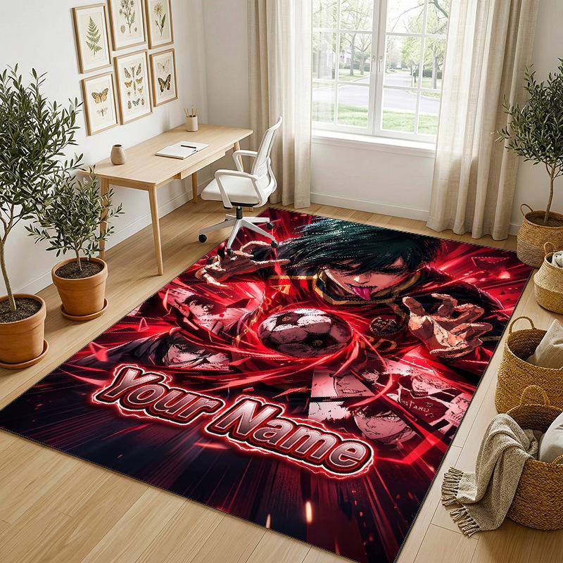 Personalized Crystal Velvet Carpet,Blue Lock Custom Printed Name, Plush Area Rug For Home Indoor Decor