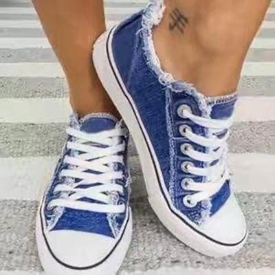 Canvas Shoes for Women 2024 Fashion Lace Up Flat Sneakers Solid Color Casual Ladies Vulcanized Shoes Plus Size Zapatillas Mujer