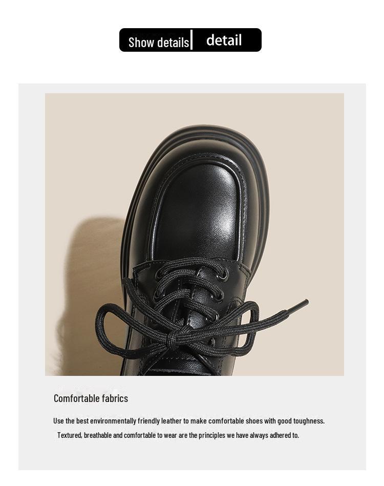 Women's Genuine Leather Thick-Soled Lace-Up Loafers, High-Heeled, British Style, Autumn/Winter 2024.