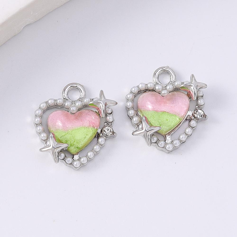 5pcs Exquisite Pearl Gemstone Love Heart Charms Pendants for Jewelry Making Necklace Earrings Bracelet DIY Handmade Accessories