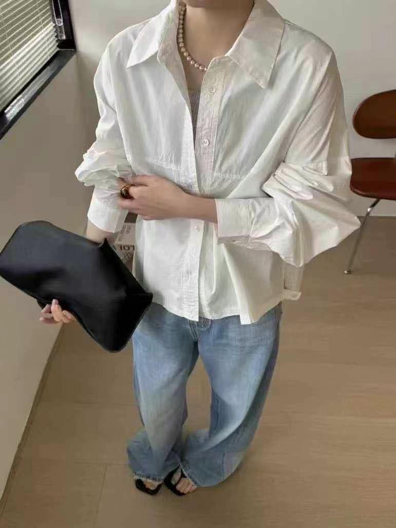 

Женская весенняя рубашка с длинным рукавом во французском стиле – Модная и свободного кроя 2025 Medium белый