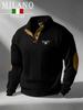 Work Polo Shirts for Men Long Sleeve - Stand Collar Pullover Sweater Quarter Button Sweaters with Pattern Print for Fall, Winter Daily Wear