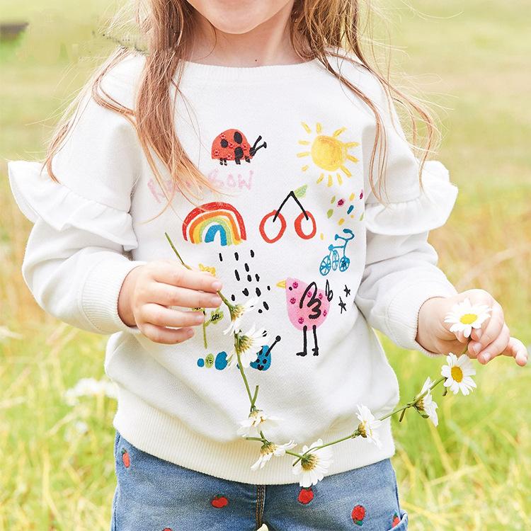 

Толстовки для девочек Осень Детская одежда Топы с круглым вырезом Базовая футболка Белая Повседневная с длинным рукавом 100 белый