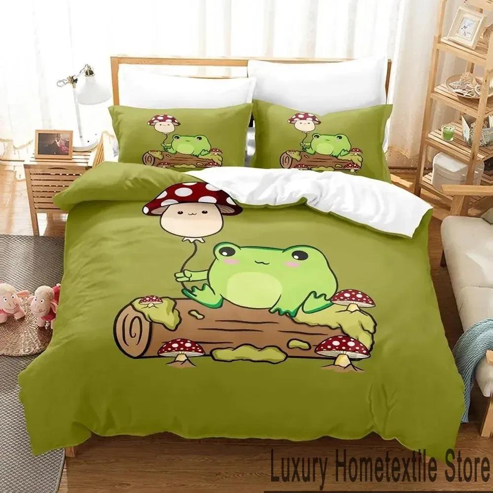 Kreslený Cottagecore Žába Houba 3D Ložní Sada Povlak na Peřinu Ložní Sada Přikrývka Povlak na Polštář Přikrývka king Queen Size Chlapci Dospělí