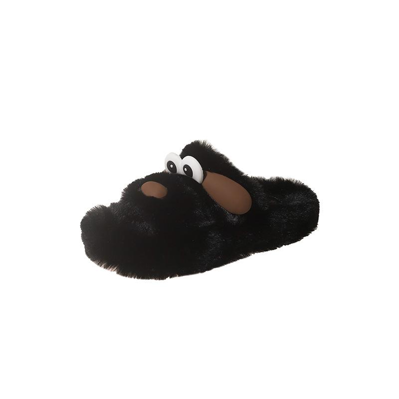 Internet celebrity cartoon cute big-eyed dog fluffy slippers female 2025 autumn and winter new thick-bottomed versatile comfortable one-word cotton m