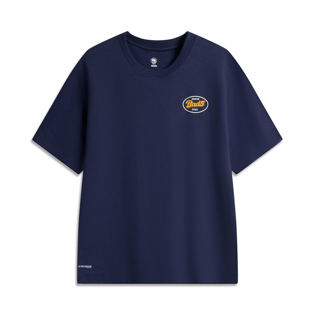 Li Ning Basketball Series Sport Casual Simple Loose Letter Crew Neck Pullover Short Sleeve T-Shirt Men Tops Deep-Navy AHSV223-5