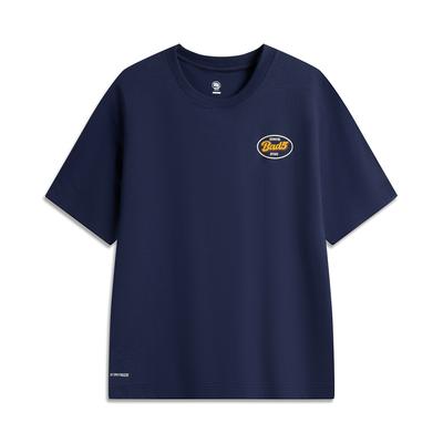 Li Ning Basketball Series Sportlich Lässig Schlicht Locker Buchstaben Rundhals Pullover Kurzarm T-Shirt Herren Oberteile Tiefmarineblau AHSV223-5