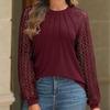 Jesienno-zimowa damska bluzka z koronkową wstawką, okrągłym dekoltem, plisowana, z długim rękawem