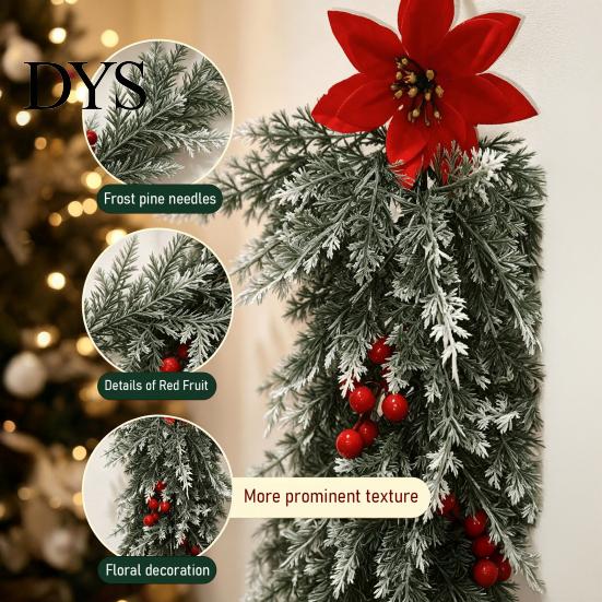 Rote Beerengirlande für Feiertagsdekoration Weihnachten Künstlicher Tropfen-Girlande, Weihnachtsstern Hängende Wanddekoration, Pflanze Saisonale Ausstellung Kiefer Tür Fenster Kaminsims