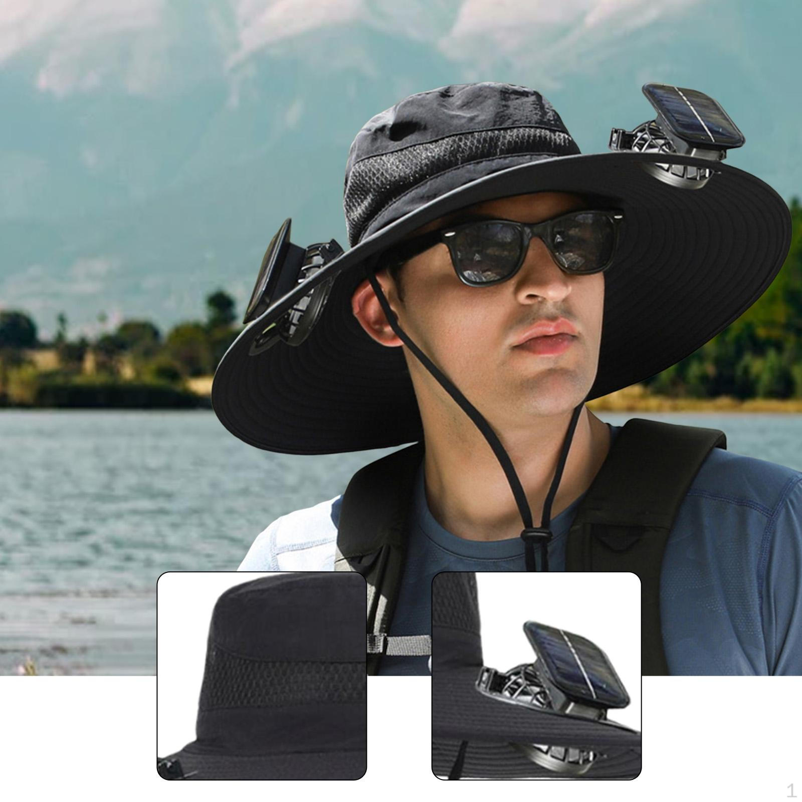 

Солнечная шляпа-вентилятор с широкими полями, регулируемая, портативная кепка для рыбалки, с USB-подзарядкой, для пляжа, улицы чёрный