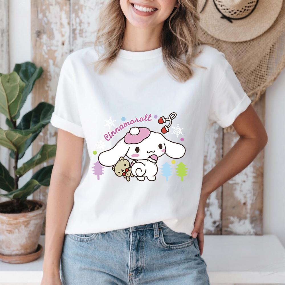 

Cinnamoroll Winter Forest Friends Print Cotton Womens Casual T Shirt Soft Comfortable Top 2026 Summer S