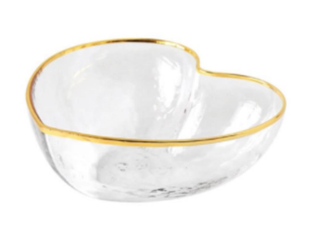 Creative Glass Bowl for Fruit Bowl for Fruit Salads Pasta Bowl for Rice Crystal Glass Bowl Heart Shaped Golden Glass Bowl Decoration Breakfast Tablewa