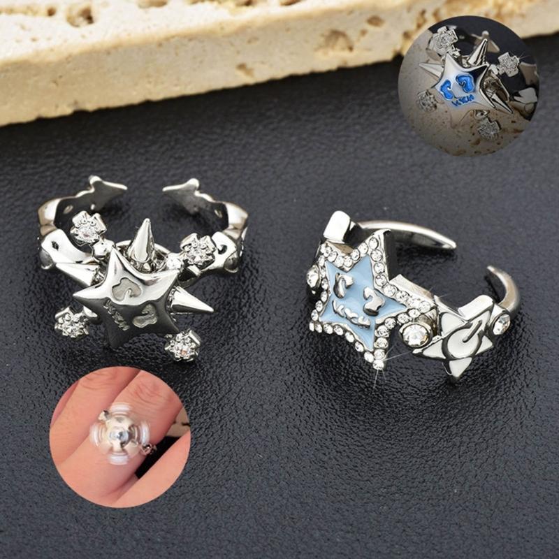 Fashion Rotating Star Ring For Women Girl Silver Color Trend Zircon Rotatable Open Ring Drop Shipping Party Gift