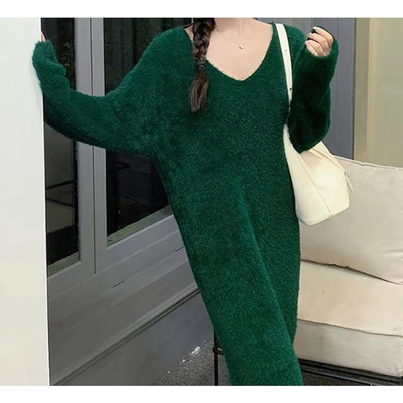 Temperament celebrity style soft waxy sweater skirt women's autumn and winter new lazy imitation mink plush long knitted dress