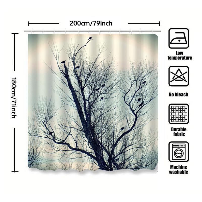 Tuniu Black Bare Tree Silhouette Dark Forest Birds Twilight Grey Shower Curtain Home Decor Wall Art