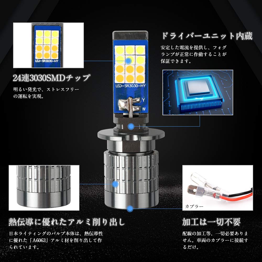 Catland H3 LED Fog Lamp, 2 Color Switching, White, Yellow, LED Bulb, 2 Colors,