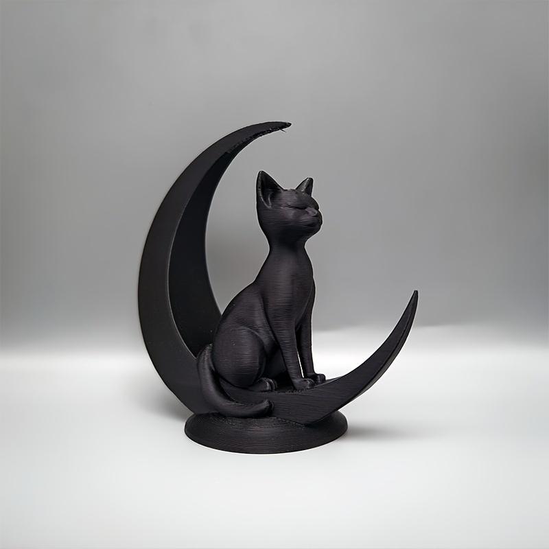 1‑Pack 3D‑Printed Minimalist Cat‑on‑Moon Figurine, Creative Desktop & Garden Ornament, Modern Home Decor, Birthday and Holiday G