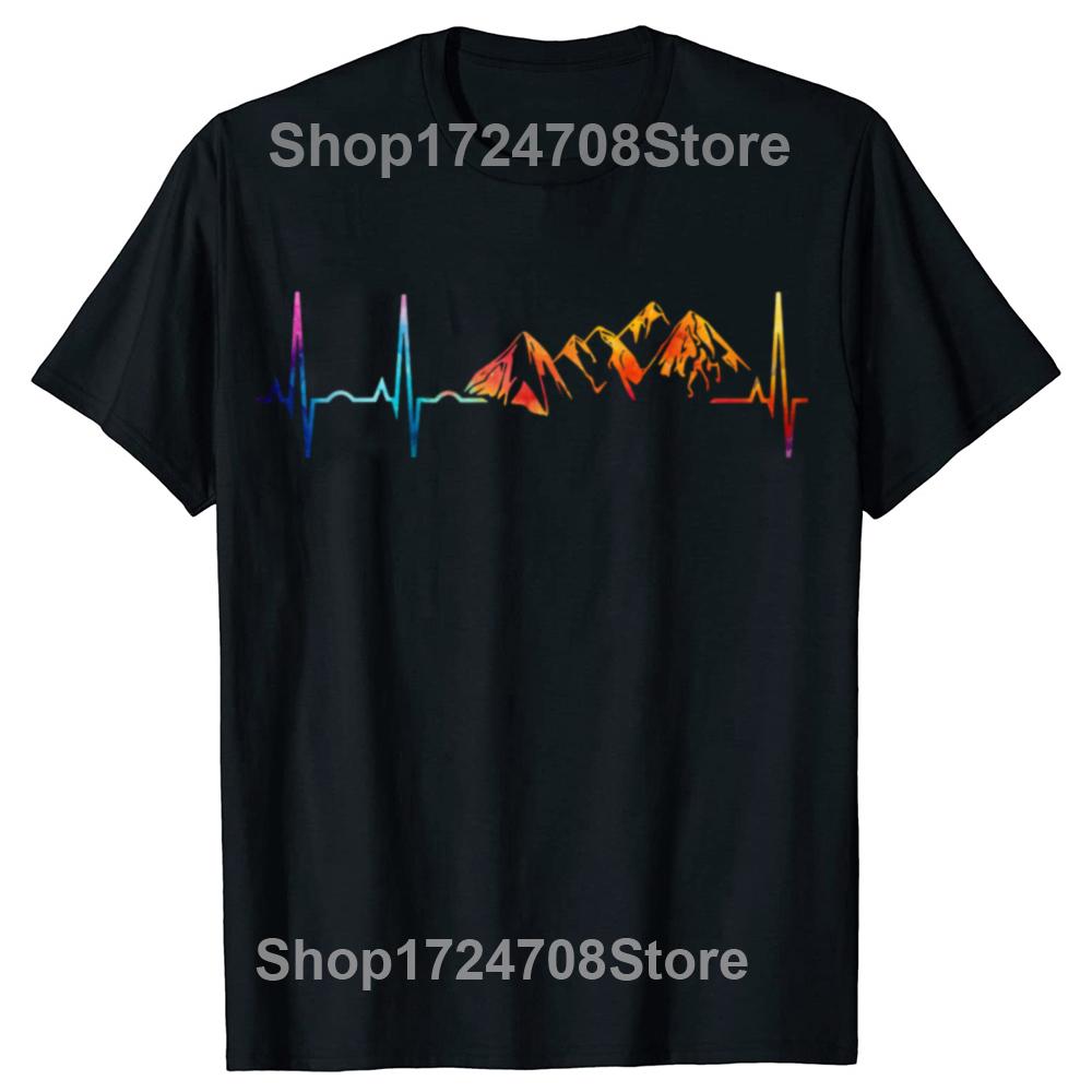 Funny Mountain Heartbeat Pulse Line Tshirts Men Womens Fashion Casual Tshirt 100 Cotton Loose Climbing Hiking T Shirt
