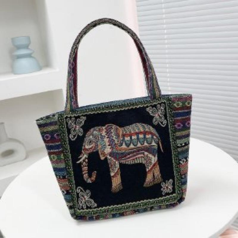 The Elephant Embroidery Double-sided Hand Shoulder Bag Is Versatile with Jacquard Patterns