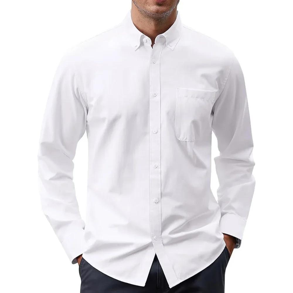 Men's Long Sleeve Shirts Solid Color Oxford Shirt Men's Button Up Shirt Pockets Men Shirts Business Dress Shirt