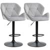 Bar Stools Set Of 2, Luxurious Velvet-Touch Barstools with Metal Frame Footrest Round Base Triangle Indenting Moulded Seat Adjustable Height Swivel