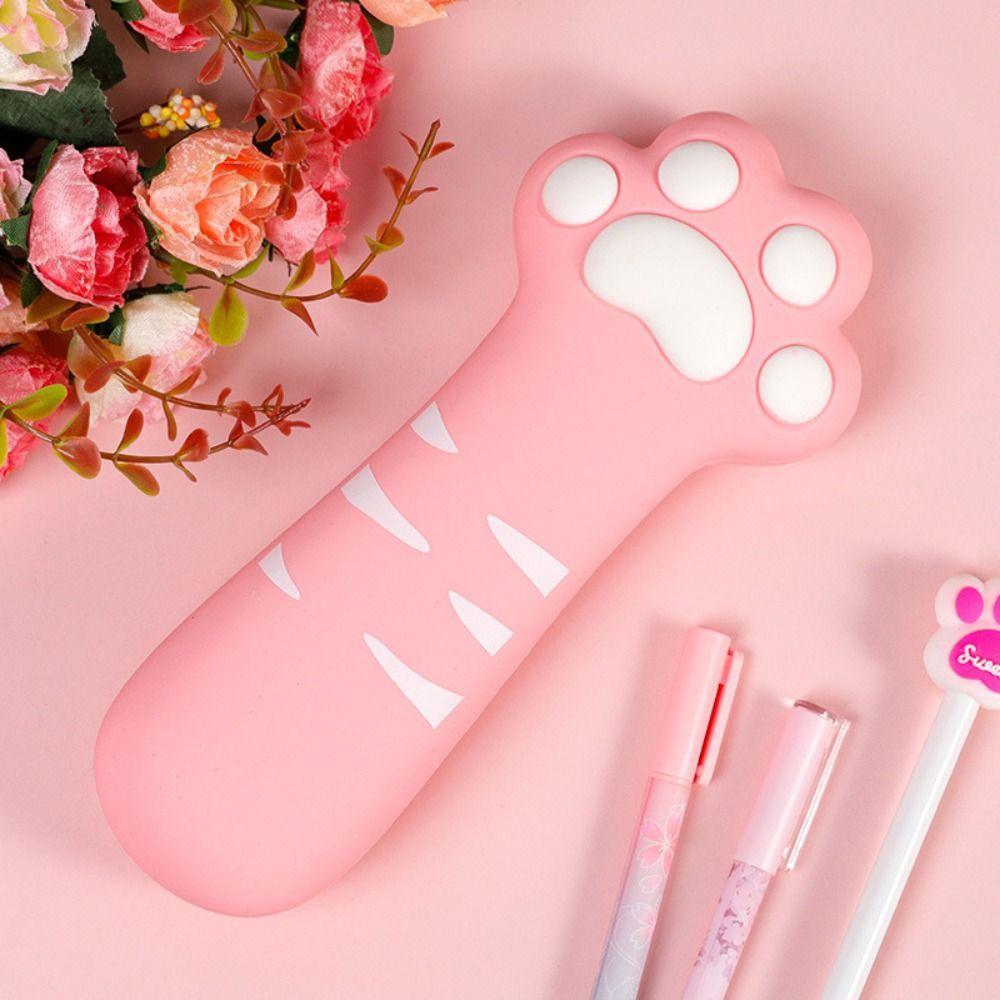 Cartoon Cute Cat Claw Silicone Pencil Case High Appearance Large Capacity Pencil Stationery Boxes Zipper Stationery Pencil Bags