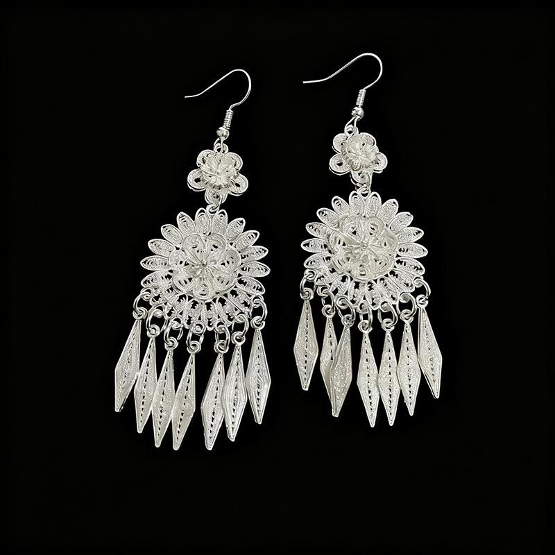 Ethnic style earrings Alloy silver-plated Miao ethnic minority Dong Yi earrings Earrings