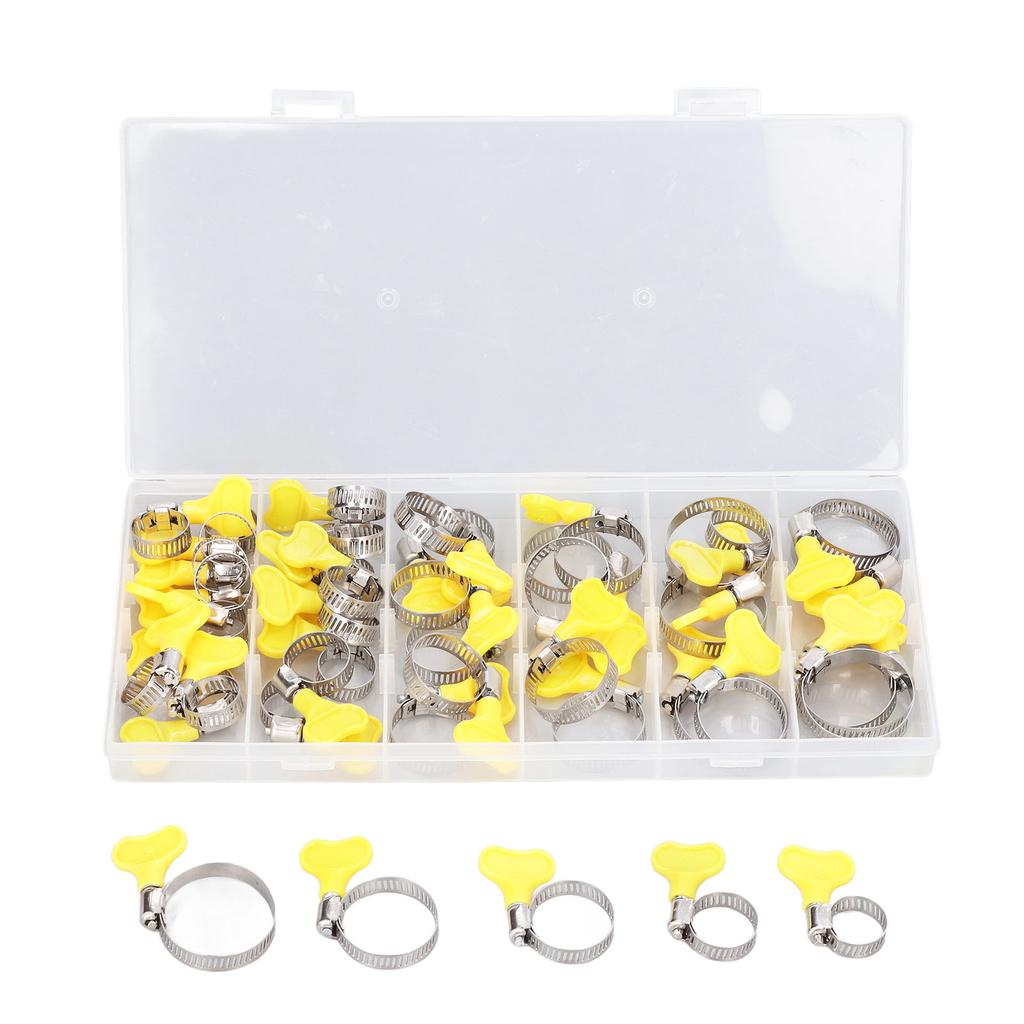 44 Pcs Key Hose Clamp Stainless Steel Reusable Adjustment Worm Gear Clamp Clip for Pipeline
