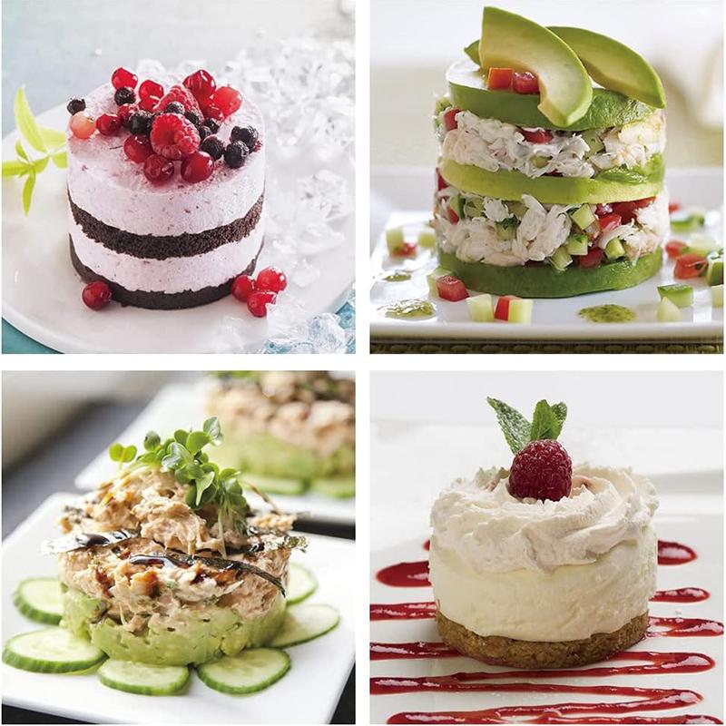 6 Stück Mousse-Kuchenringe Dessertformen, Edelstahl Kaltgericht-Formwerkzeuge, 3-Zoll Kochringe mit Drücker & Heber