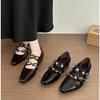 French Vintage Women Rivet Design Single Shoes New Belt Buckle Pointed Toe Mary Jane Shoes Fashion Interior Increase Heels Shoes