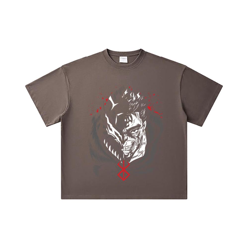 260 GSM Double Yarn 32 Count 100% Cotton Berserk V9 Print Unisex Heavy Cotton T Shirt
